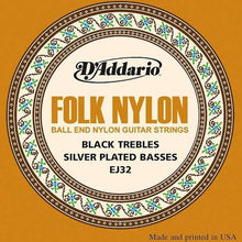 Load image into Gallery viewer, D'Addario EJ32 Folk Nylon Ball-end Guitar Strings .28 to .45 Black Trebles