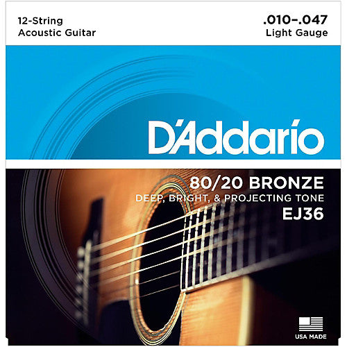 D'Addario EJ36 80/20 Bronze 12-String Light Guitar Strings - Jakes Main Street Music