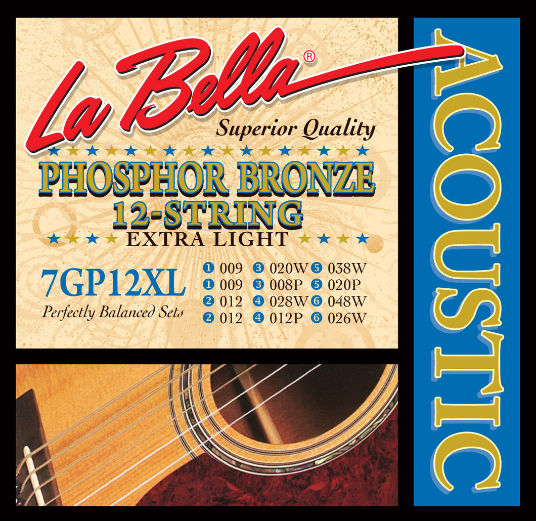 LaBella Phosphor/Bronze 12-String X-Light Guitar Strings 7GP-12XL