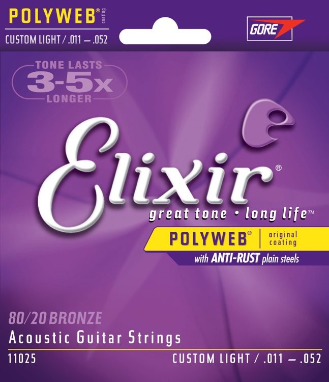 Elixir 80/20 Bronze Polyweb Acoustic strings - Custom Light 11025 - Jakes Main Street Music