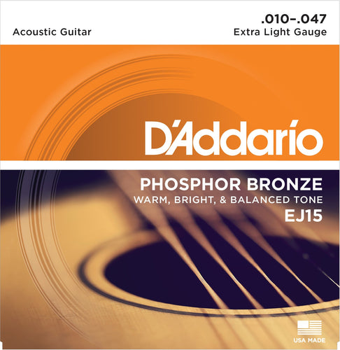 D'Addario EJ15 Phosphor Bronze Acoustic Strings - Extra Light - Jakes Main Street Music