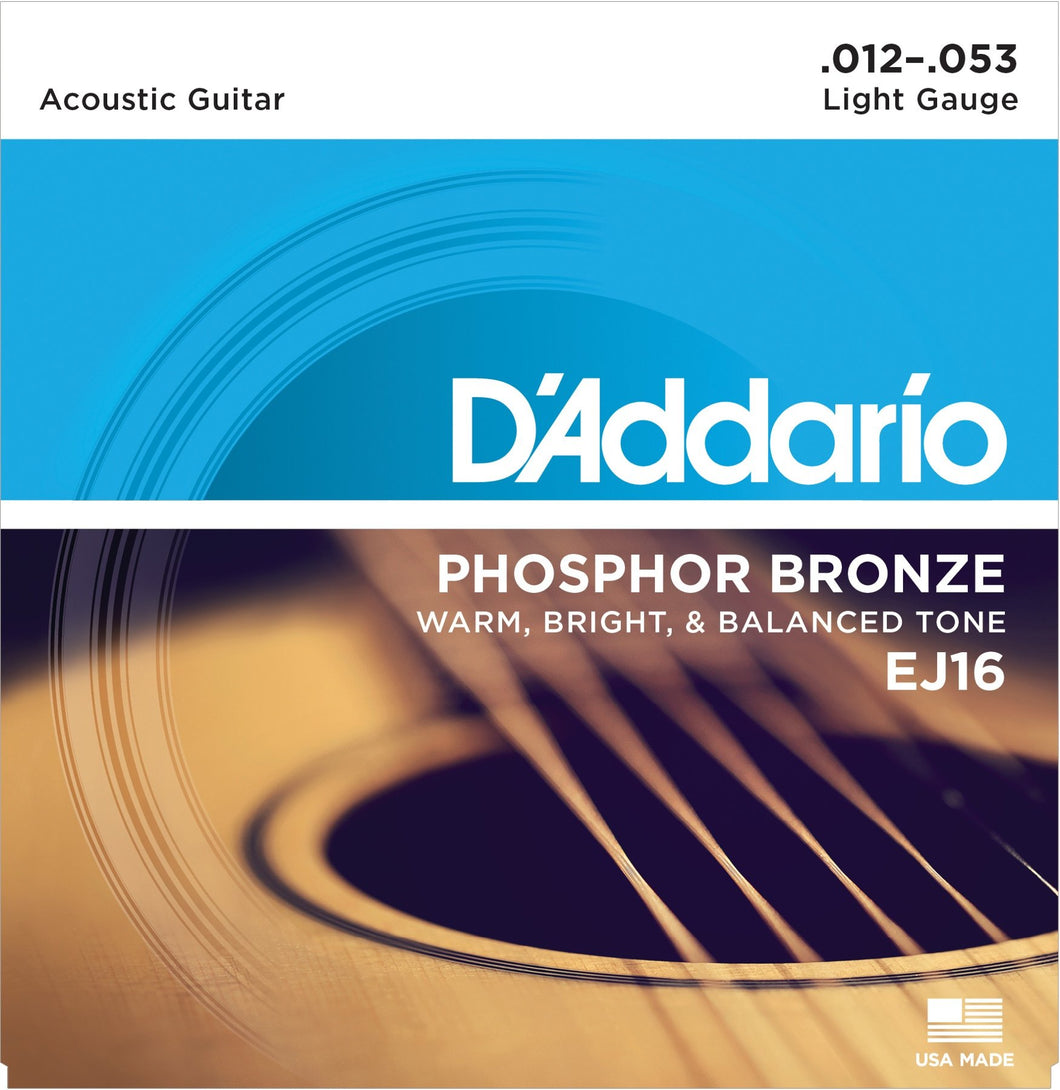 D'Addario EJ16 Phosphor Bronze Light Gauge Strings 12-53 - Jakes Main Street Music