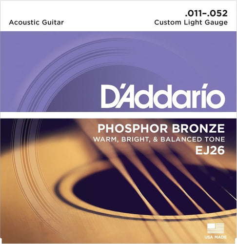D'Addario EJ26 Phosphor Bronze Custom-Light Gauge Strings 11-52 - Jakes Main Street Music