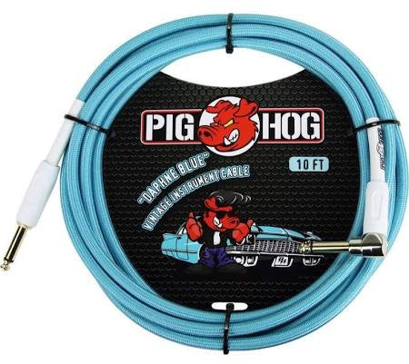 Pig Hog PCH10 Woven 10' Cable Daphne Blue w/ right angle connector - Jakes Main Street Music