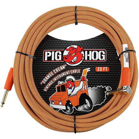 Pig Hog 20' Woven Guitar Cable with Right Angle Connector - Vintage Series - Jakes Main Street Music