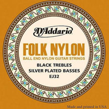 Load image into Gallery viewer, D&#39;Addario EJ32 Folk Nylon Ball-end Guitar Strings  .28 to .45 Black Trebles
