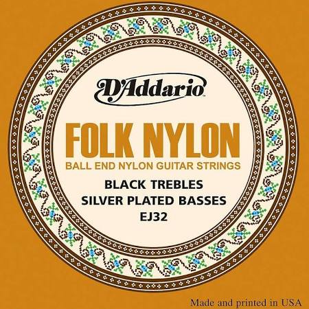 D'Addario EJ32 Folk Nylon Ball-end Guitar Strings  .28 to .45 Black Trebles
